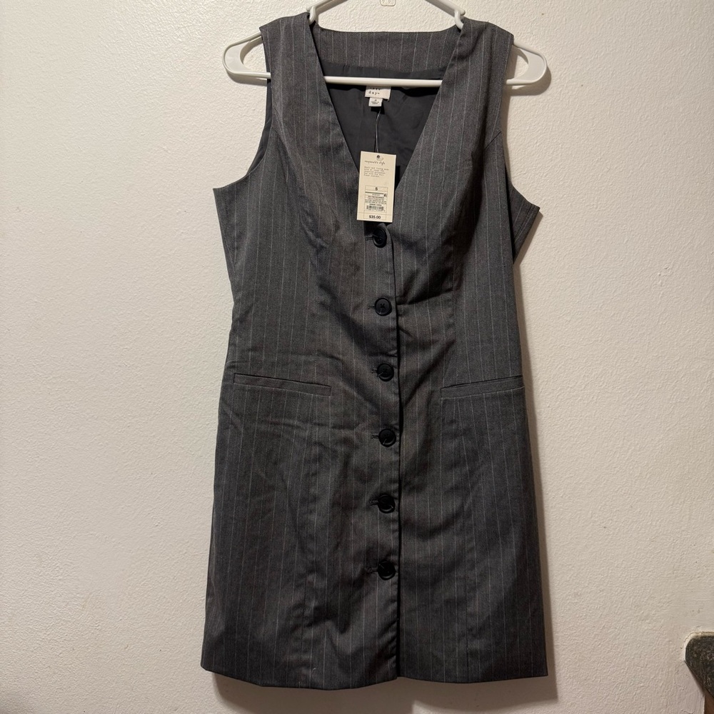 A New Day Theory Charcoal Pinstripe Button-Down Dress Women’s‎ Size Small New
